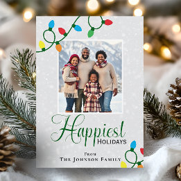 Happiest Holidays Christmas Lights Family Photo  Holiday Card