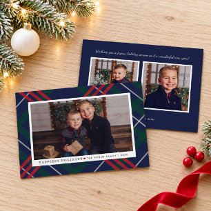 Happiest Holidays Classic Plaid Frame Photo Holiday Card