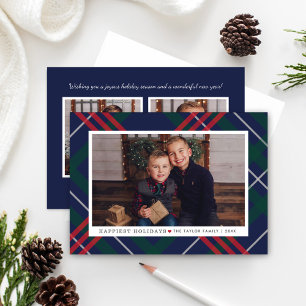 Happiest Holidays Classic Plaid Frame Photo Holiday Card