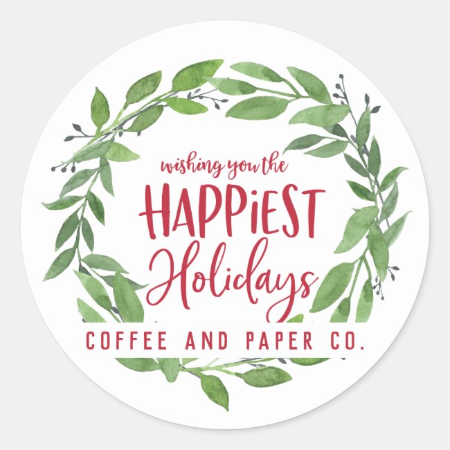 Happiest holidays corporate business christmas classic round sticker