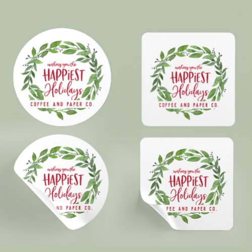 Happiest holidays corporate business christmas classic round sticker
