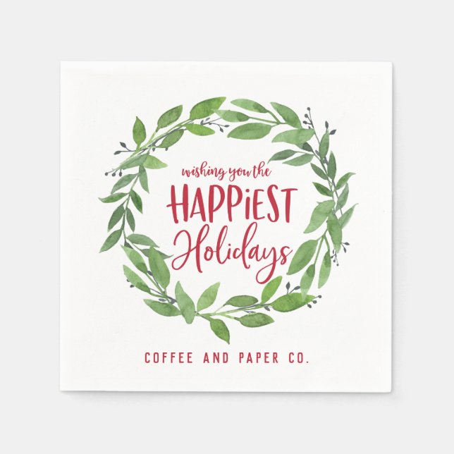 Happiest Holidays corporate business christmas Napkins (Front)