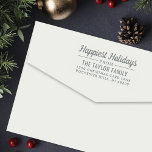 Happiest Holidays Custom Holiday Return Address Self-inking Stamp<br><div class="desc">Holiday address self-inking stamper features Happiest Holidays (can be customized) in classic script writing with custom return address text. The gray ink color can be customized to coordinate with your holiday mailing.</div>