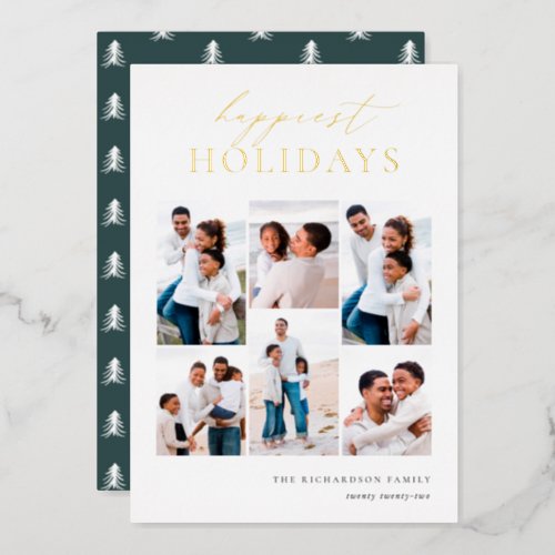 Happiest Holidays Elegant 6 Photo Collage Foil Holiday Card
