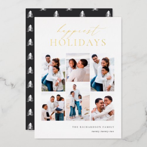 Happiest Holidays Elegant 6 Photo Collage Foil Holiday Card