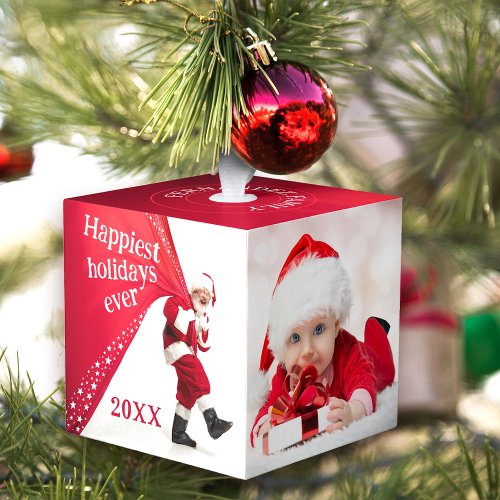 Happiest Holidays Ever Christmas Photo Collage Cube Ornament