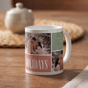 Happiest Holidays Family Photo Collage Coffee Mug