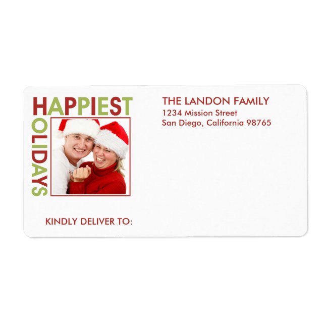 Happiest Holidays family photo shipping address Label (Front)