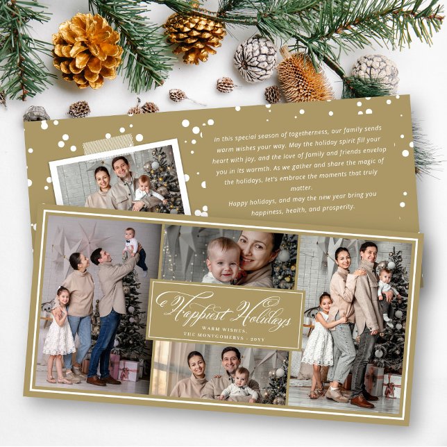 Happiest Holidays Fancy Script Multi Photo Collage Holiday Card (Creator Uploaded)