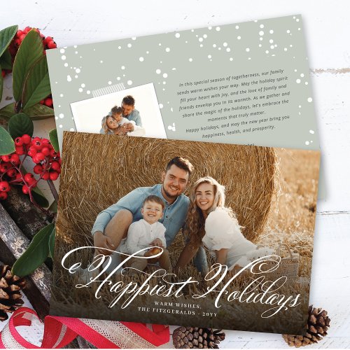 Happiest Holidays Fancy White Script Classic Photo Holiday Card