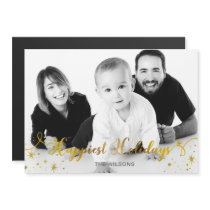 Happiest Holidays Gold Photo Holiday Magnetic Card