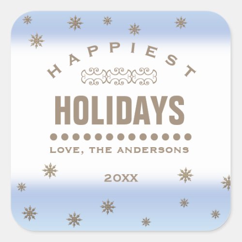 Happiest Holidays Gold Snowflakes Christmas  Square Sticker