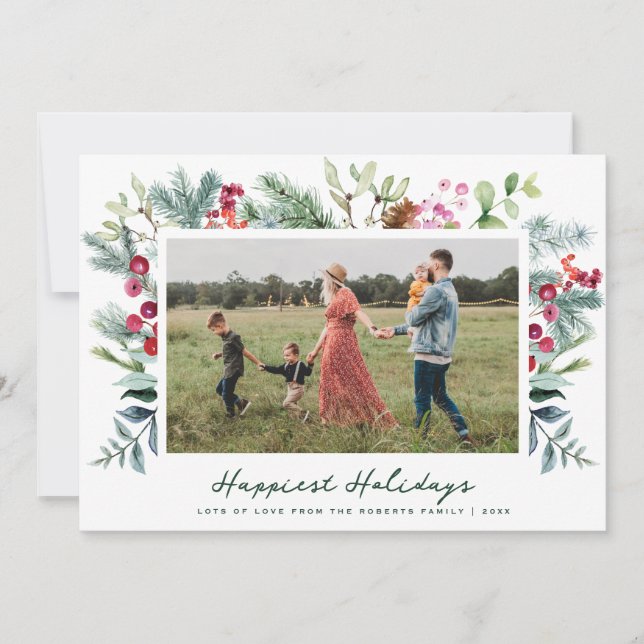 happiest holidays greenery frame christmas card (Front)