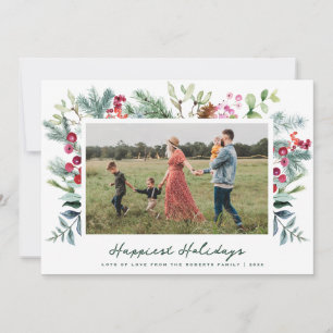 happiest holidays greenery frame christmas card