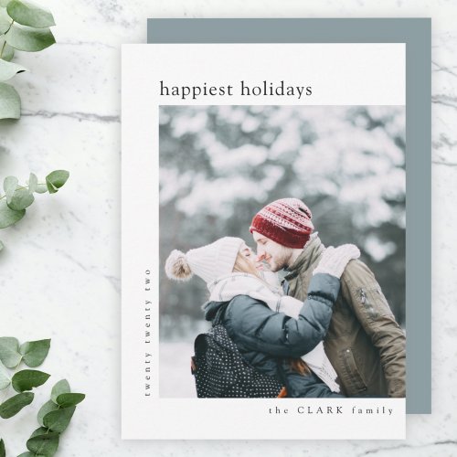 Happiest Holidays  Minimal Stylish Christmas Gray Holiday Card