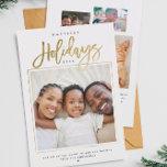 Happiest Holidays Minimalist Gold Photo Collage Holiday Card<br><div class="desc">Minimalist family photo holiday card in a modern script typography design reading HAPPIEST HOLIDAYS with your custom message and your favorite photo framed with a printed gold outline. Bring joy to your loved ones with this cute,  simple,  trendy,  and understated stationery. The back features a multi photo collage.</div>