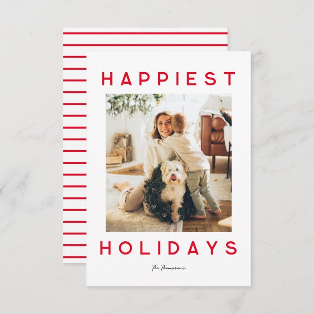 Happiest Holidays Minimalist Photo Card - red (Front/Back)