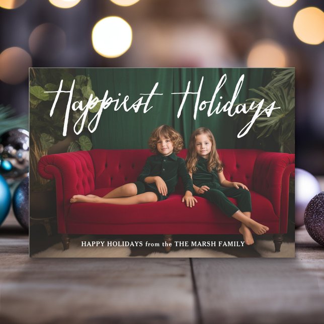 Happiest Holidays modern calligraphy - 1 photo Holiday Card (Modern Christmas Photo Greeting Card)