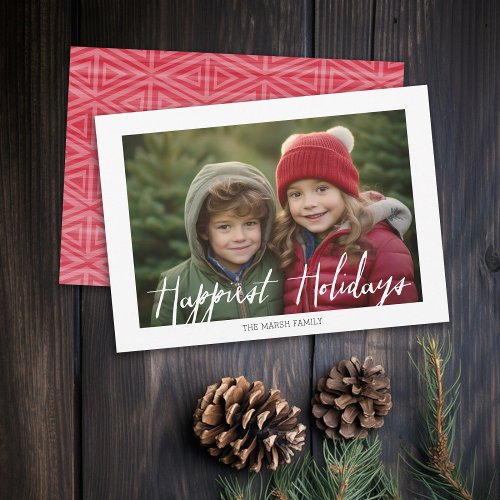 Happiest Holidays Modern Full Photo Tribal Pattern Holiday Card