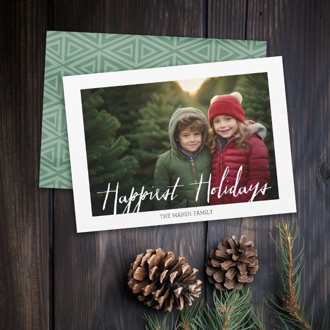 Happiest Holidays Modern Full Photo Tribal Pattern Holiday Card (Modern Rustic Christmas Photo card with Type Overlay - Print and Download Options Available)