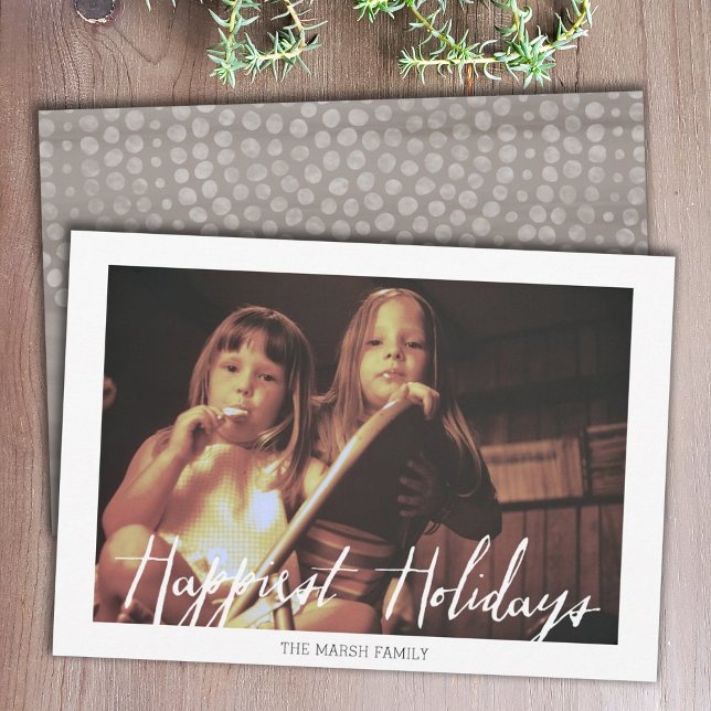 Happiest Holidays Modern Full Photo with Boho Dots Holiday Card (Creator Uploaded)
