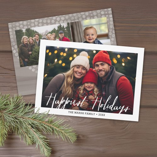 Happiest Holidays Modern Full Photo with Boho Dots Holiday Card