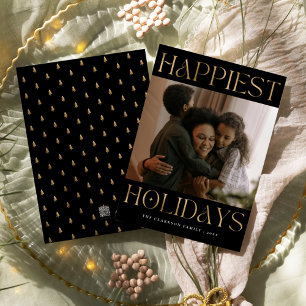 Happiest Holidays Modern Gold & Black Holiday Card