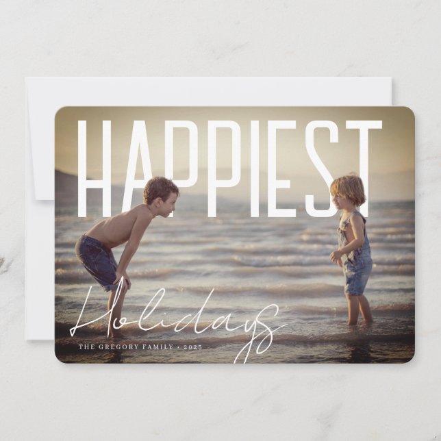 Happiest Holidays Modern Photo Card (Front)