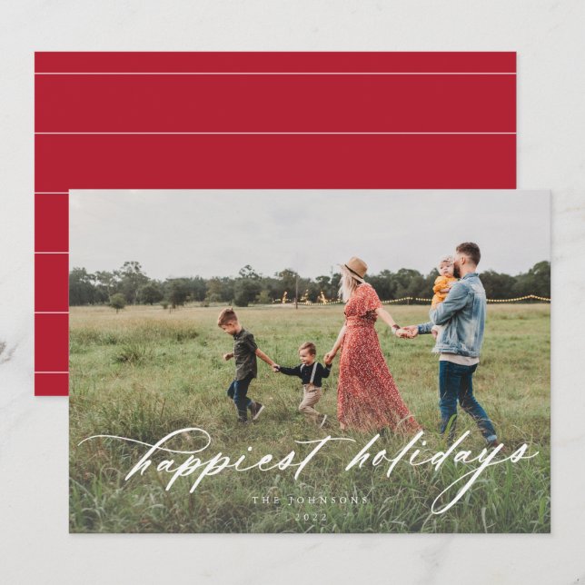 Happiest Holidays Modern Photo Greeting Card (Front/Back)