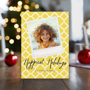 Happiest Holidays Modern Quatrefoil Pattern Photo Holiday Card