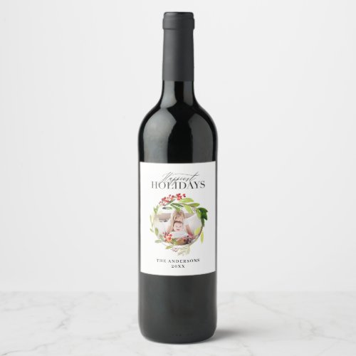 Happiest holidays photo christmas family wine label