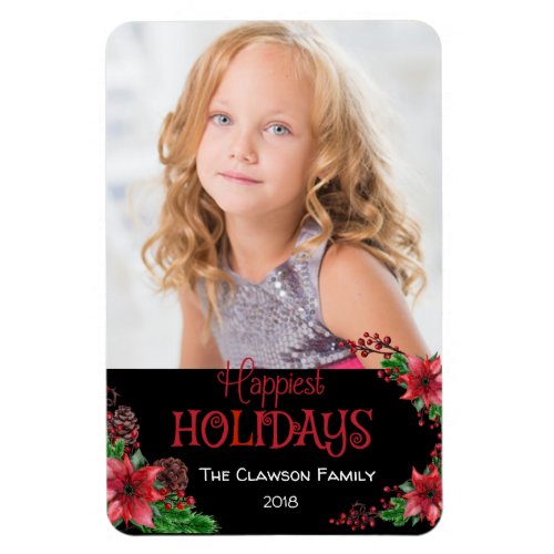 Happiest Holidays Poinsettia Family Photo Magnet
