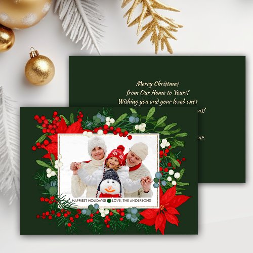 Happiest HolidaysPoinsettia Floral Frame Photo Holiday Card