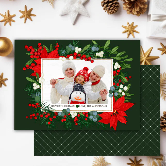 Happiest Holidayspoinsettia Frame Photo Card Zazzle