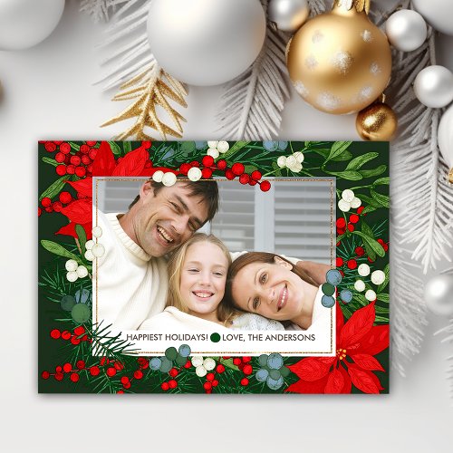 Happiest Holidays Poinsettia Magnetic Photo Card