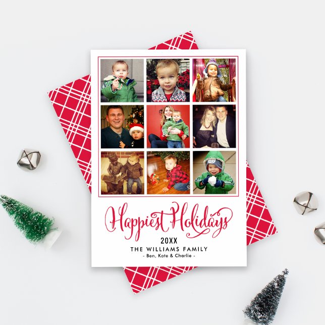 Happiest Holidays Red Photo Collage Holiday Card