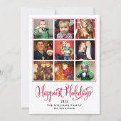 Happiest Holidays Red Photo Collage Holiday Card (Front)