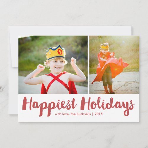 Happiest Holidays Red Script Christmas MultiPhoto Holiday Card