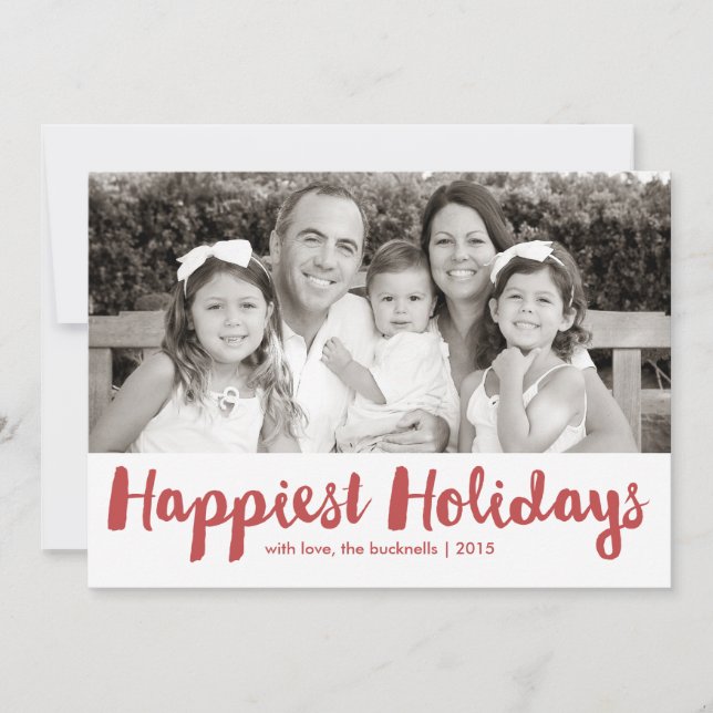 Happiest Holidays Red Script Christmas Photo Card (Front)