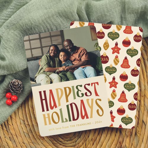 Happiest Holidays Retro Colorful Christmas Photo Foil Holiday Card