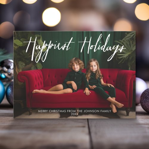 Happiest Holidays Retro Full Photo _ Funky Stripes Holiday Card