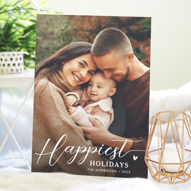 Happiest Holidays Script Modern Stylish 2 Photo Holiday Card (Creator Uploaded)