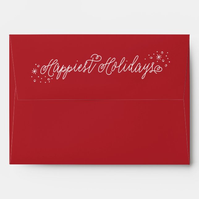 Happiest Holidays Script Red Christmas Envelope (Back (Top Flap))