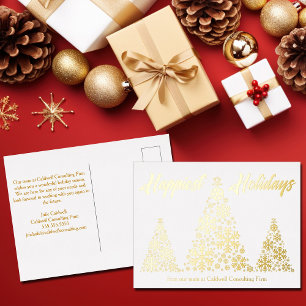 Happiest Holidays Snowflake Trees Company Gold Foil Holiday Postcard