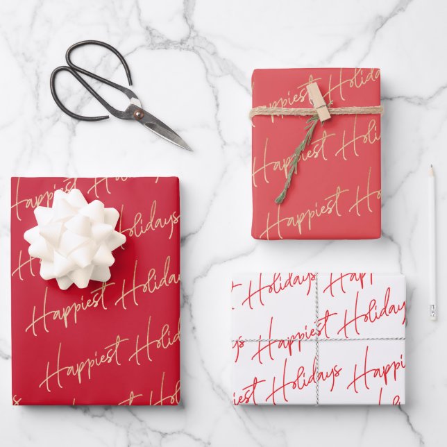 Happiest Holidays Text Wrapping Paper Sheets (Front)