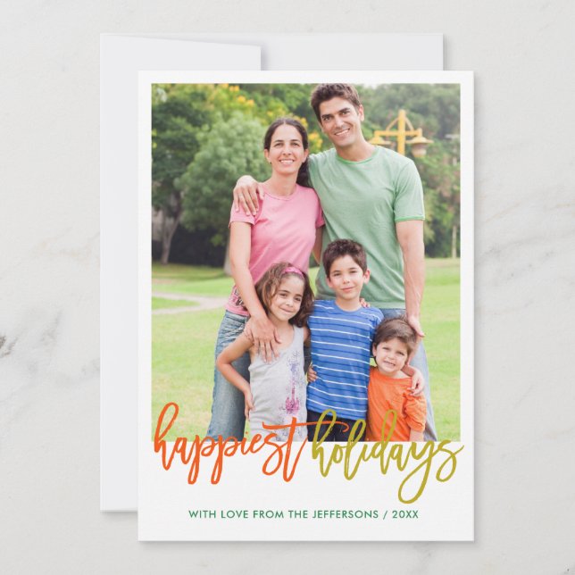 Happiest Holidays Typography Photo Christmas Card (Front)