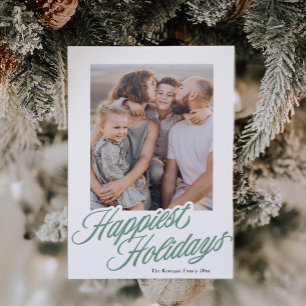 Happiest Holidays Vintage Script Christmas Letterpress Photo Cards