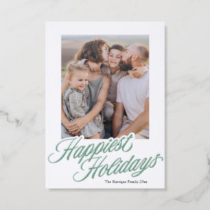 Happiest Holidays Vintage Script Christmas Letterpress Photo Cards