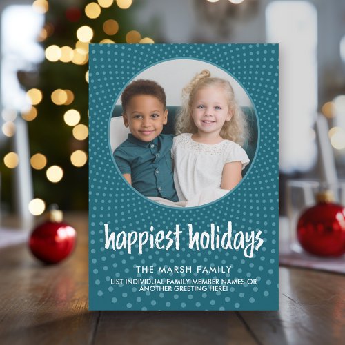 Happiest Holidays with Polka Dot Sunburst Photo Holiday Card