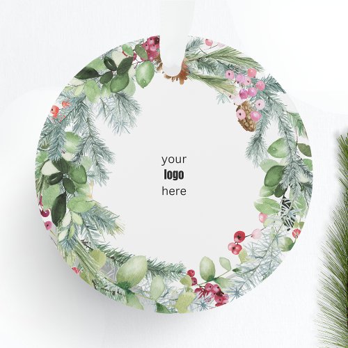 Happiest Holidays Wreath Holly Your Company Logo Ornament